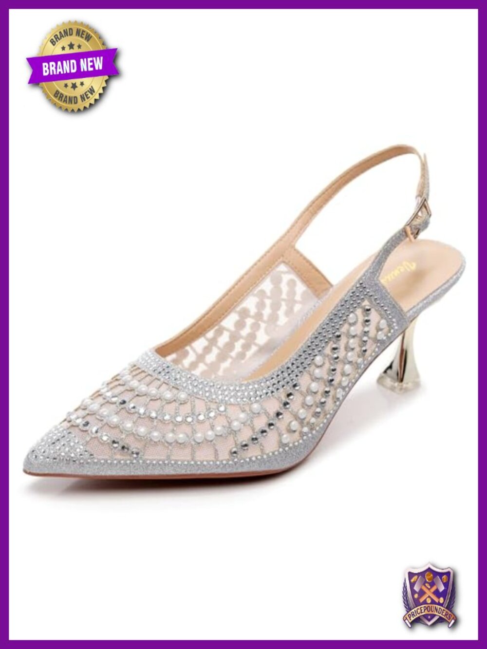 Faux Leather Slingback Pump Shoes with Metal Ornament
